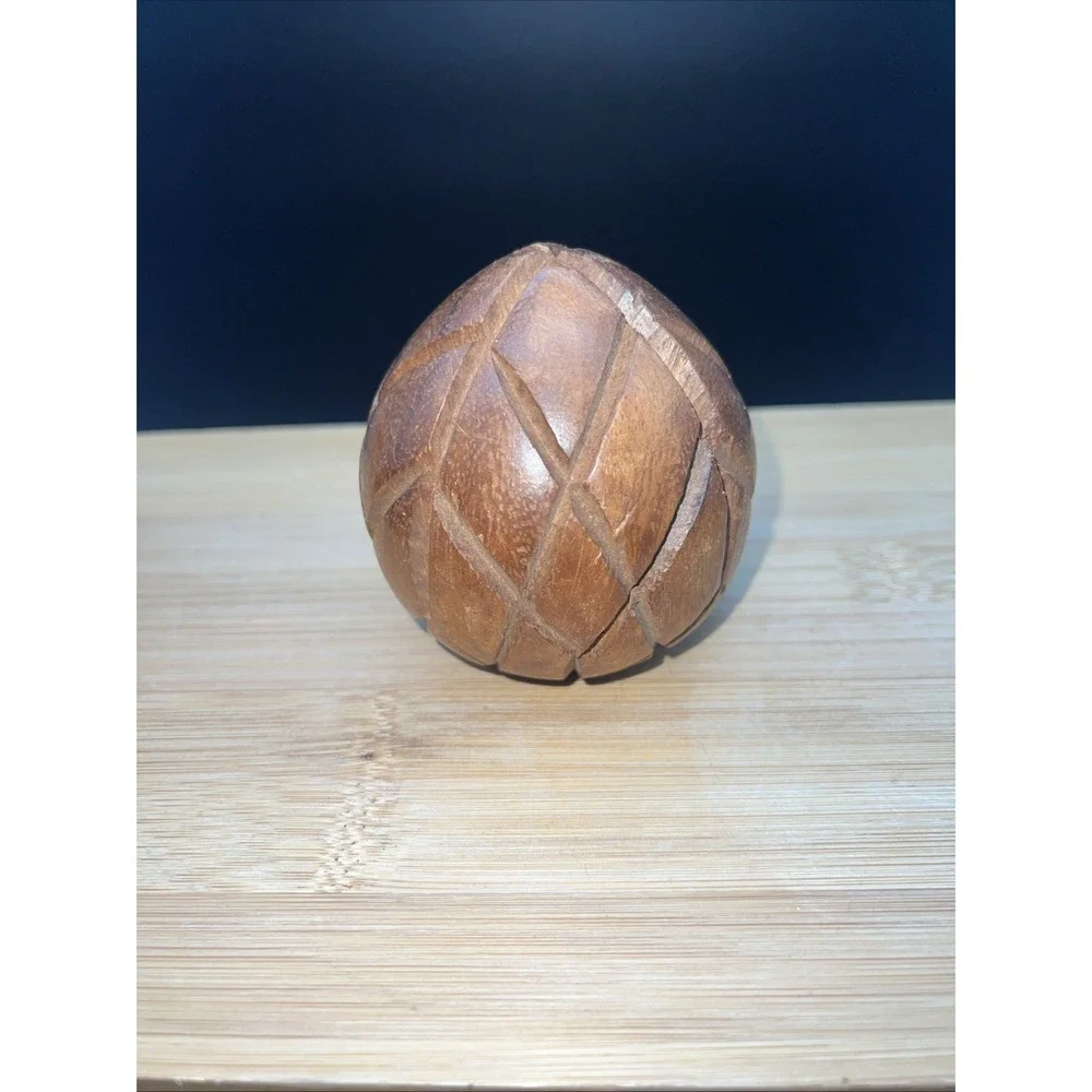 MCM Vintage Carved Wood Bowl W Fruit Pieces Grapes Apple Pear Mid Century Wooden